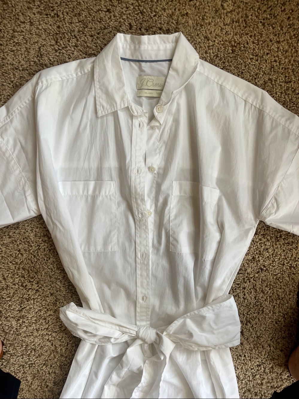 J. Crew White Short-Sleeve Midi Shirt Dress with Waist Tie - Picture 2 of 3